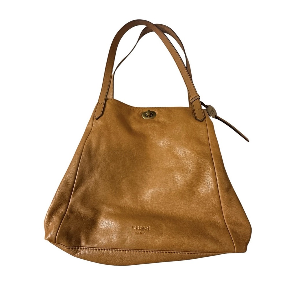 Margot New York Leather Marcy Tote Shoulder Bag Purse Mustard